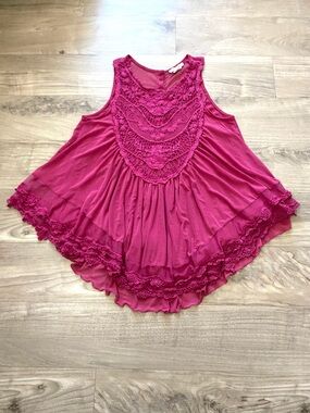 Flowy Lace Crochet Babydoll Top Sz M Magenta Festival Sheer Coquette Blouse Y2K